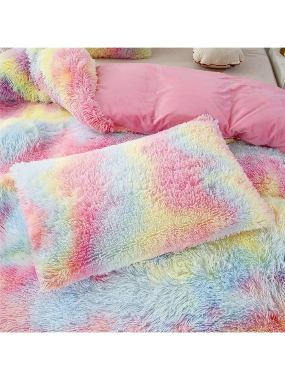 Rainbow Long Hair Twin Bedding Set - 3 Pieces, Colorful Girls' Room Decor